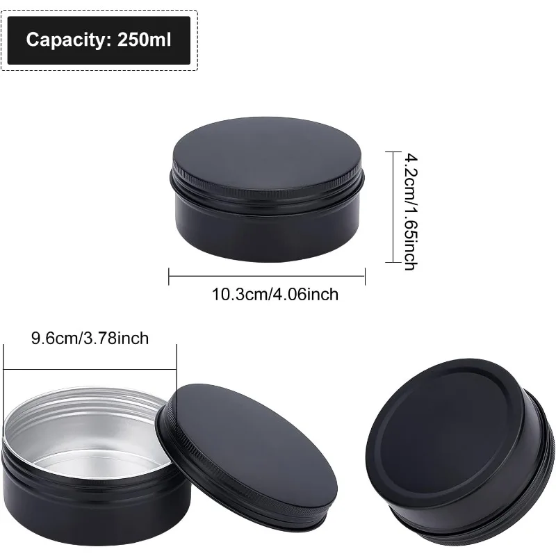 5 Packs 8oz Matte Large Black Aluminum Tin Can Round Metal Tins with Screw Lid for Spices Candies Tea and Chrismas Treat
