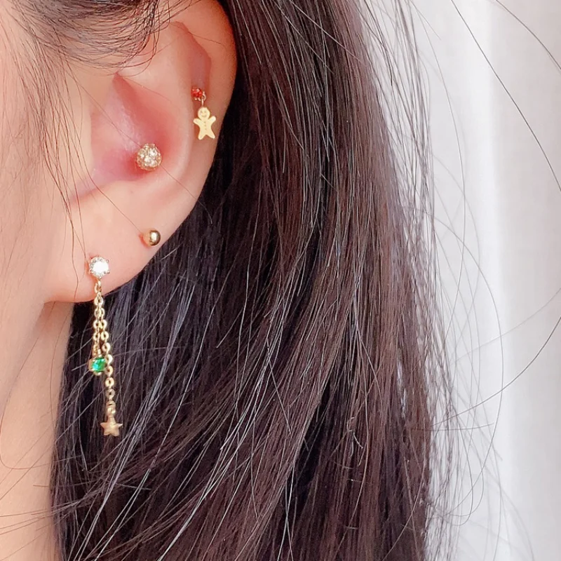 925 Sterling Silver Star Snowman Asymmetrical Drop Earrings for Girls Cute Fairy Tassel Zircon Lady Earring Fashion Jewelry Gift