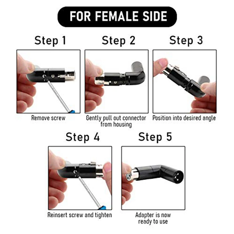 Rotatable XLR Angle Adapter Dual Male And Female L-Shaped Connector Metal Adapter With 4 Adjustable Angle Positions