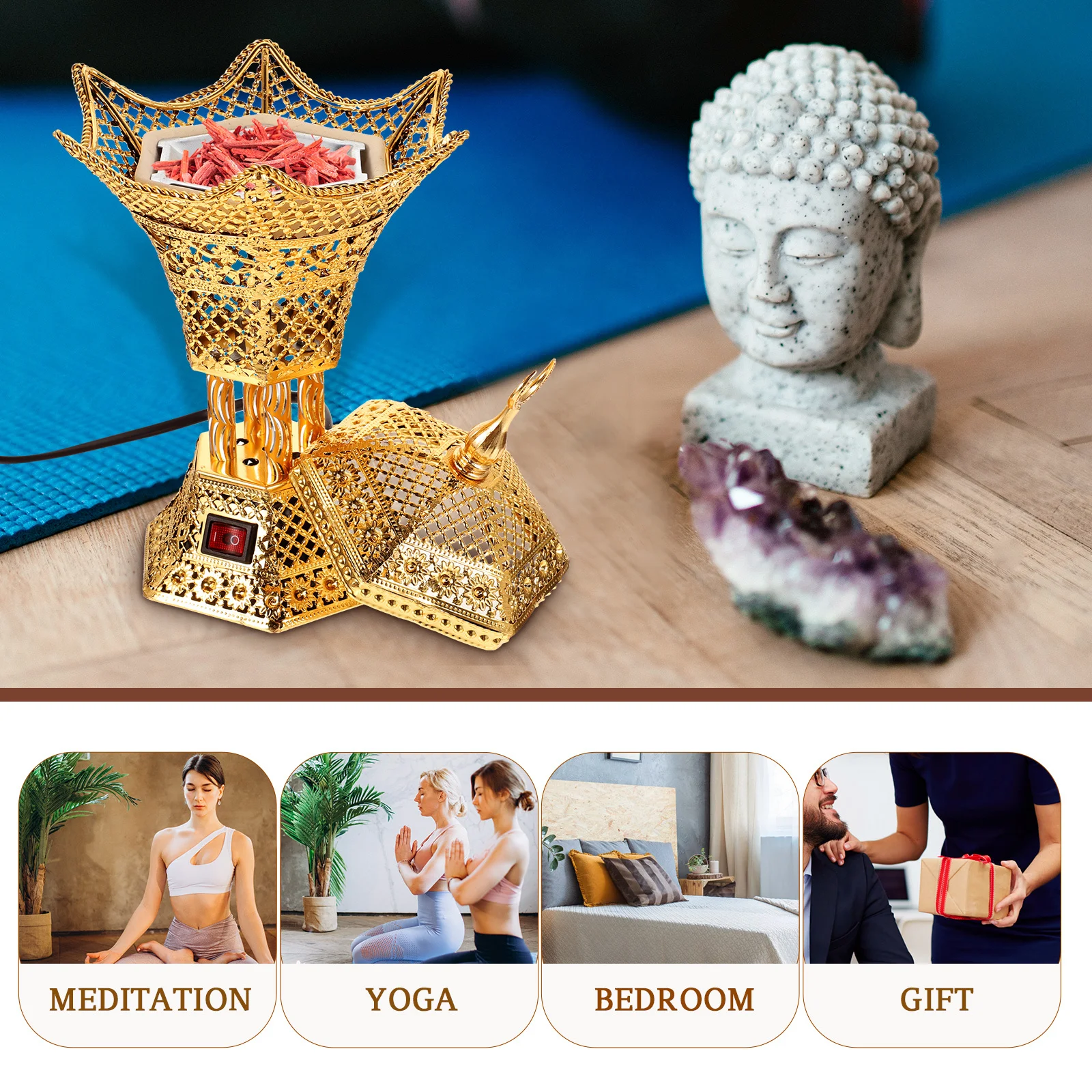 

Tabletop Electric Incense Burner Decor Easy to Clean Eu Plug Electric Incense Burner Censer Holder