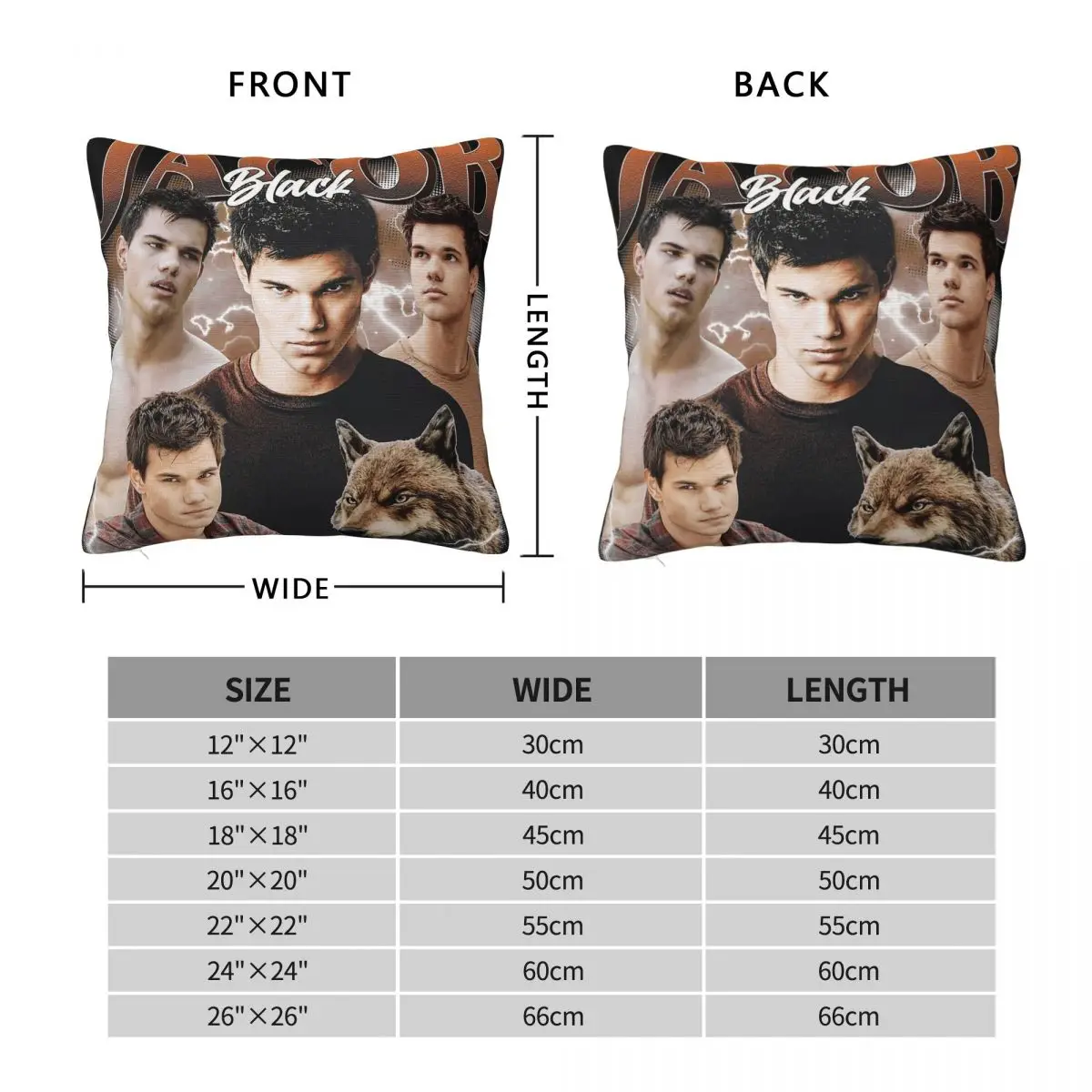 Vintage Twilight Jacob Black Square Pillowcase Polyester Linen Velvet Printed Zip Decor Pillow Case Sofa Cushion Cover