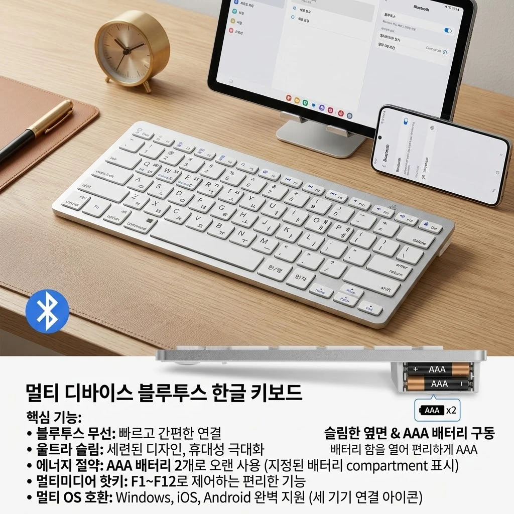 Portable Compact and Thin Korean English Layout Bluetooth Keyboard Wireless for iPhone iOS Android Windows Smart TV Tablet PC