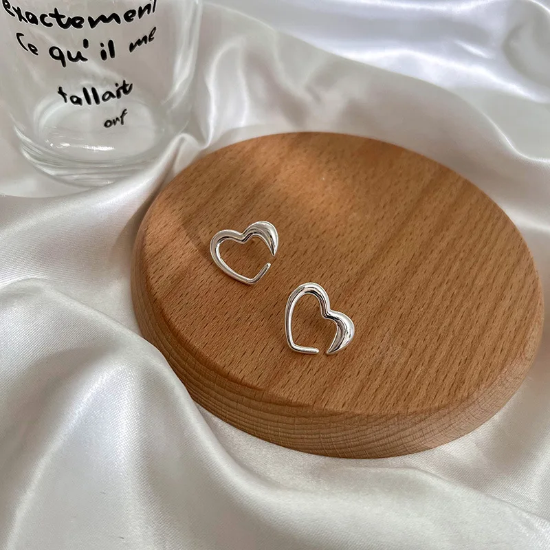 Real Money 925 Sterling Silver Geometric Love Heart Stud Earrings for Women Wedding Party Jewelry Gift Pendientes Mujer Moda