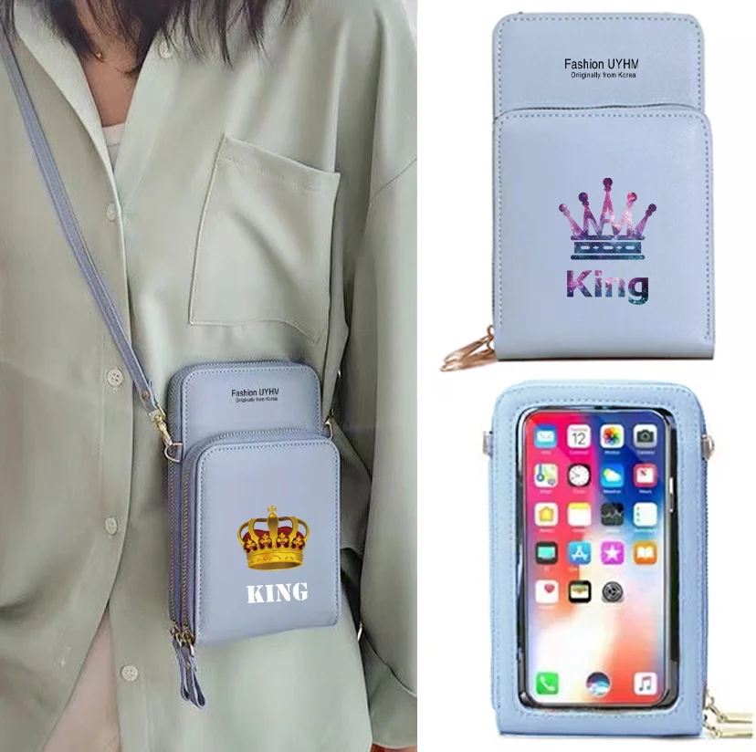 Touch Screen Mobile Phone Bags Women Wallets Card Pack King Print Shoulder Bag Female Outdoor Cell Phone Key Coin Storage Purse
