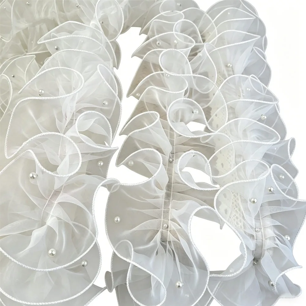 11cm Wide Organza Beaded Ribbon 1 Yard Wave Ruffle Edge Pleated Lace Trim Flower Lace Pearl Fabric Edge Lolita Lace Accessories