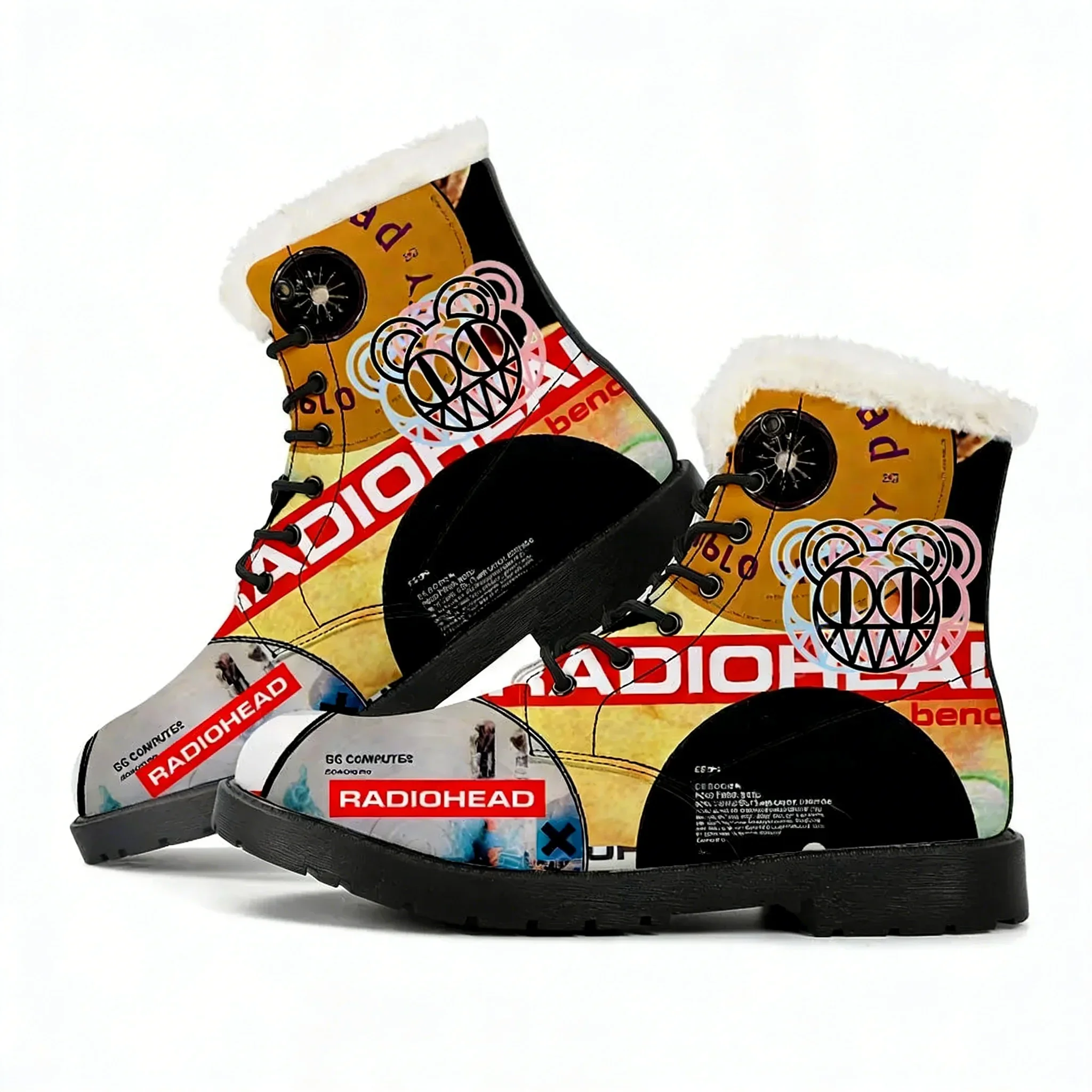

Radiohead Rock Band Plush Boots Man Women Casual Shoes Outdoor Keep Warm Leather Boot Couple High Quality Anime Customized Shoe