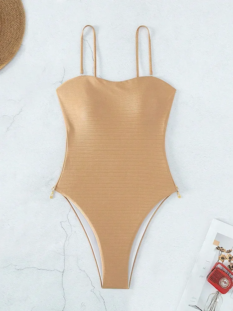 مثير الصلبة السباغيتي حزام بيكيني النساء ملابس السباحة عالية الخصر عارية الذراعين الشاطئ البيكينيات 2025 جديد الصيف ملابس السباحة قطعة واحدة ملابس السباحة #3