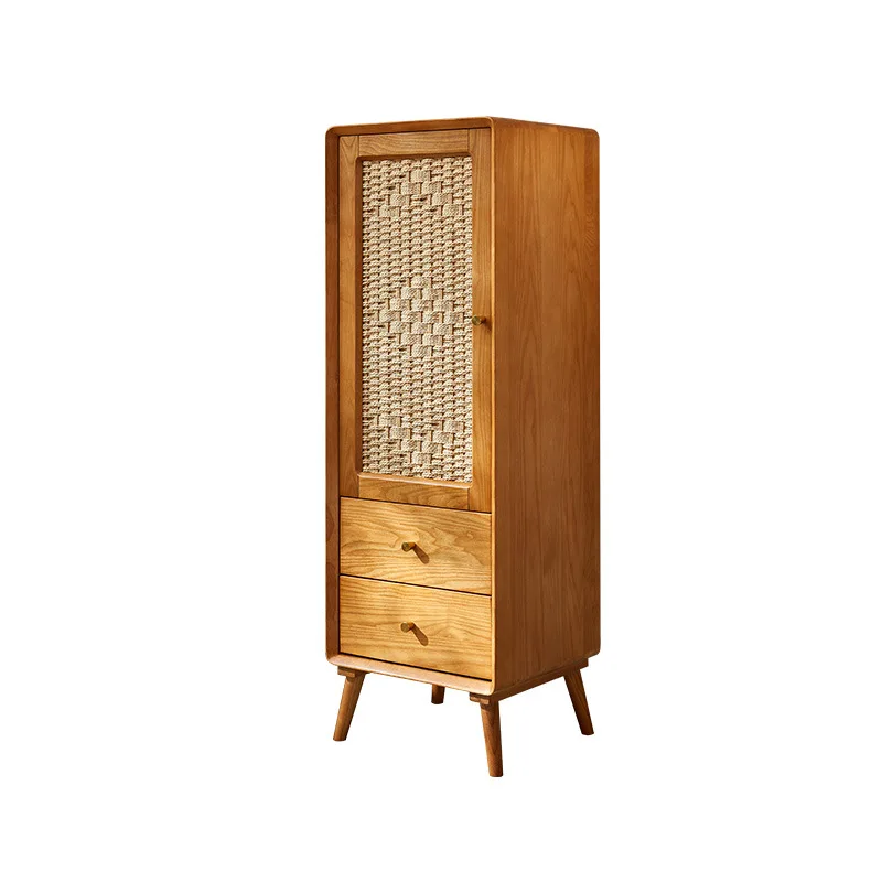 Armadietti alti e bassi da soggiorno in legno massello color noce in rattan nordico Inn B & B Set combinato per piccoli appartamenti in stile giapponese