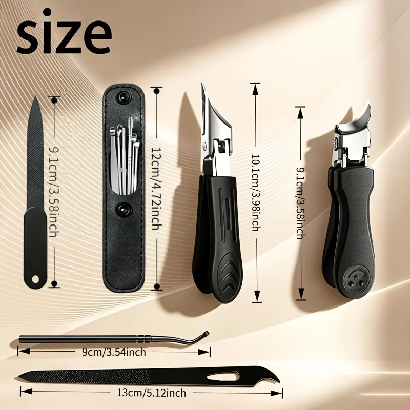 11pcs Stainless Steel Toenail Clipper Set Includes Pointed Tweezers Wide-mouth Nail Clippers Nail File Ear Spoon Foot Care Kit