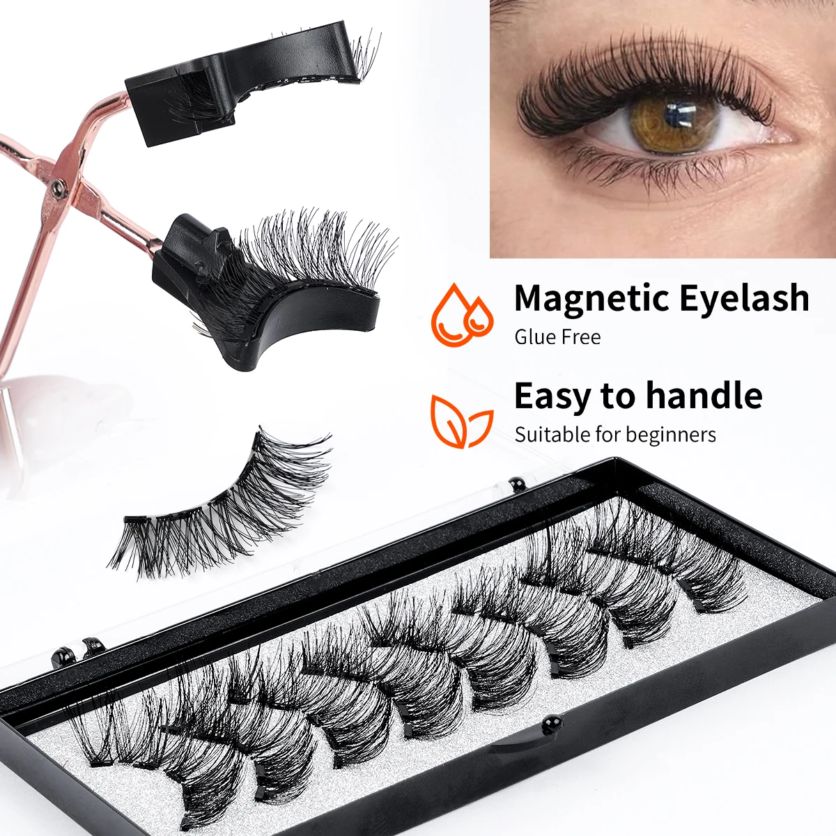 MAGEFY 2 Pairs Magnetic Eyelashes with Applicator Glue Free Waterproof and Sweat proof More Styles Cat Eye Lashes for Beginners
