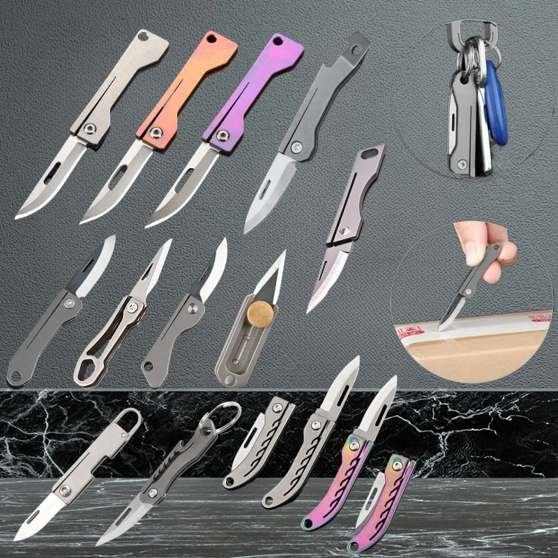 Titanium Alloy Mini Folding Knife for Outdoor Camping EDC Portable Unboxing Sharp Knife with High Hardness D2 Blade