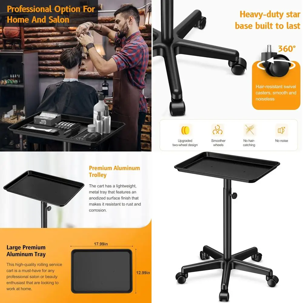 

Регулируемая передвижная тележка для тату-салонов с колесами для клиник и спа-салонов - черная