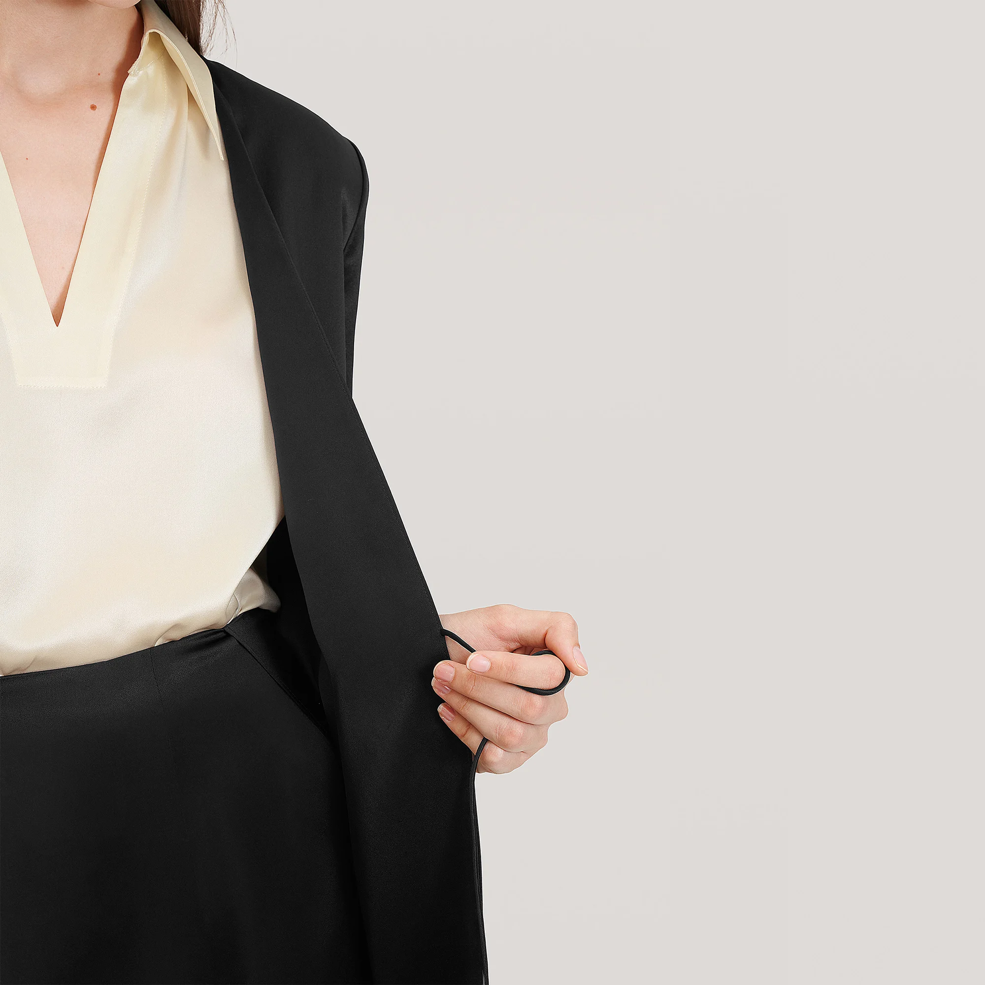 LICircSILK-Blazer à manches évasées pour femme, manteau à lacets avec coussinets initiés, essentiels de bureau, 22 Momme, livraison gratuite, nouveau