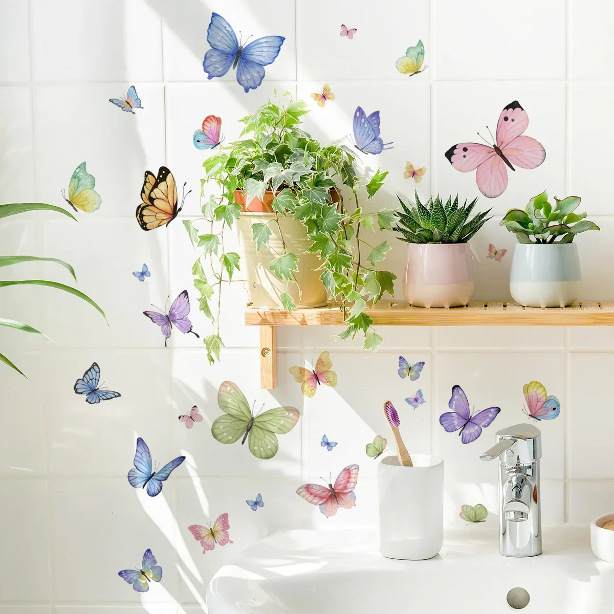 colorful Butterflies Background sticker Removable Mural Wall Stickers for Home Room Bedroom Decoration for Girls Stickers Kids