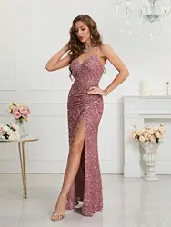 Elegant Sequined Evening Party Long Dresses In Pink Birthday Dress Women Sexy Luxury Women 2025 Pink Dress Robe Soirées Chic