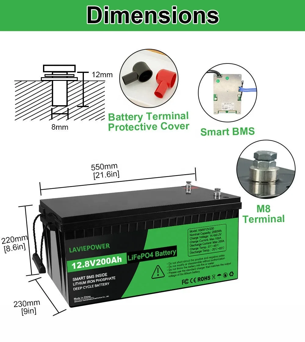 Marine Boat Electric Car Rechargeable Battery 12V 12.8V 100Ah 200Ah 300Ah LiFePo4 Solar Storage Battery