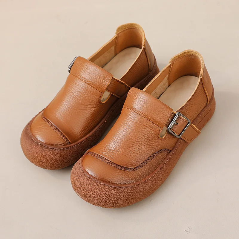 

New 2025 ballet shoes woman luxury cowhide leather flats buckle slip on loafer driver shoes women handmade orthopedic moccasins