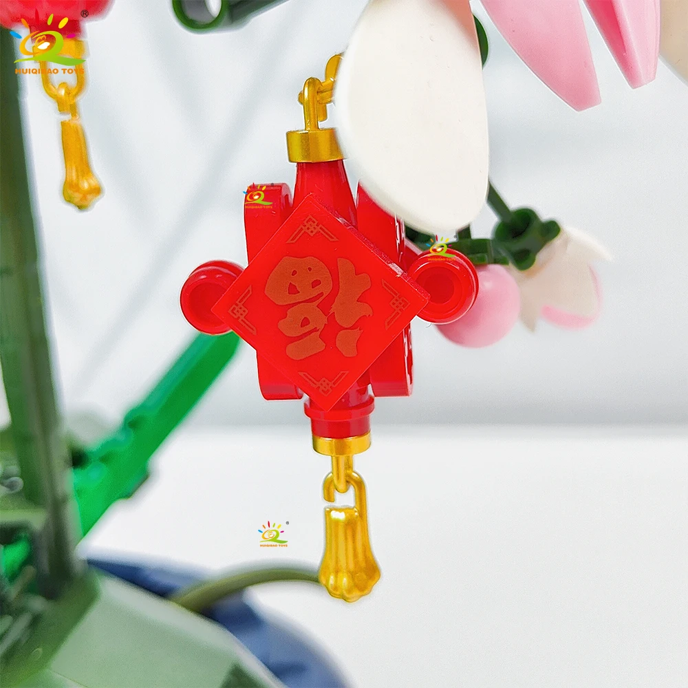 HUIQIBAO 587 قطعة MOC زهرة الأوركيد بوعاء سلسلة اللبنات باقة نموذج الطوب مجموعة لعبة للأطفال مكتب ديكور المنزل