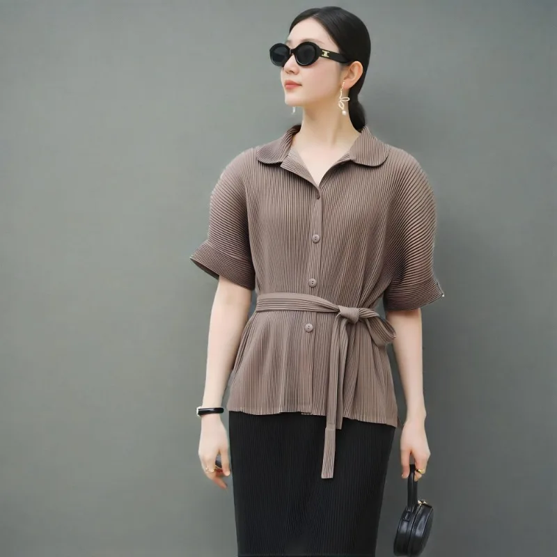 

Miyake Pleated T-shirt 2025 Summer New Top High-end Pleated Japanese and Korean Fashion Casual Elegant Shirt Jacket T-shirt