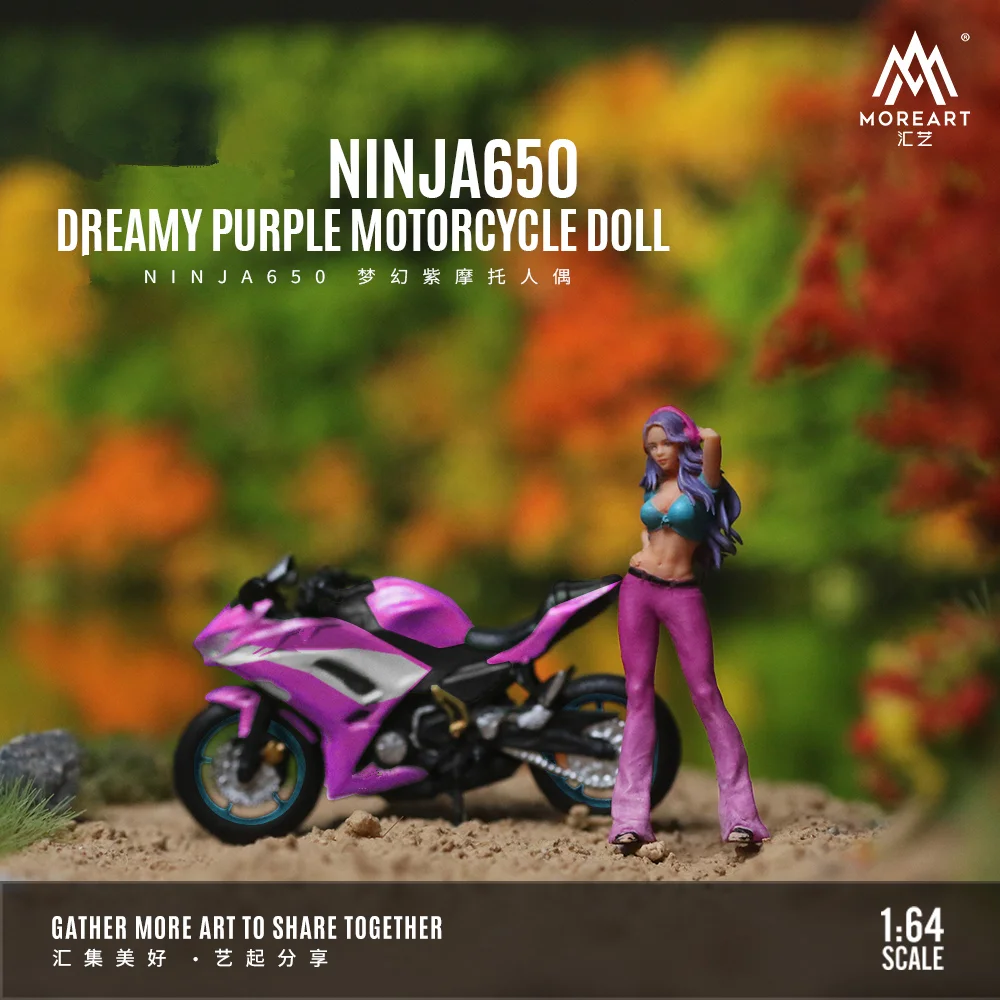 More Art 1:64 NINJA650 Dreamy purple Motorcycle Doll Set Model For Display & Collection & Gift