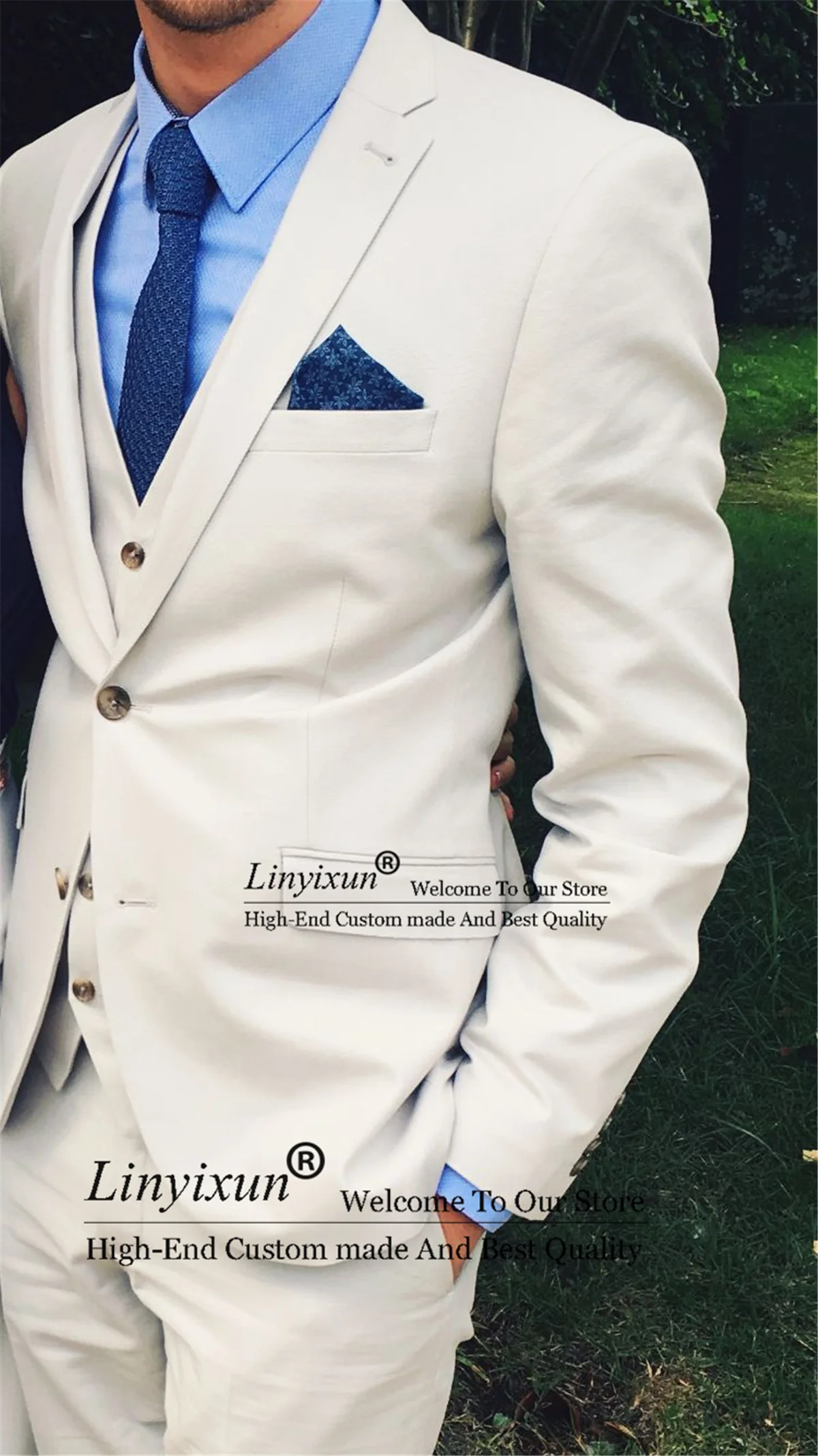 

Fashion Ivory Men Slim Fit Suits Notched Lapel Groom Wedding Blazer Sets Business Terno Masculino 2 Pieces Set Costume Homme
