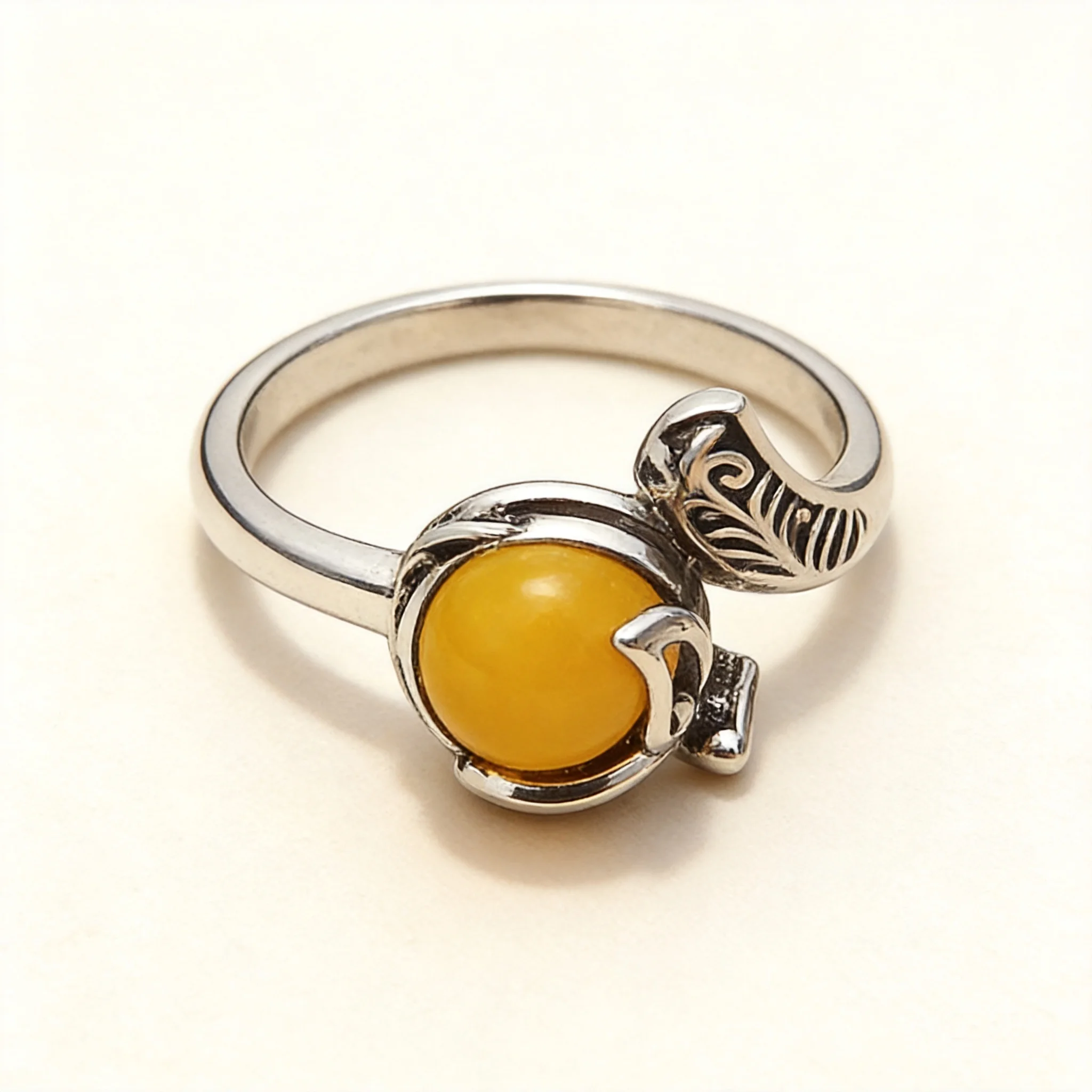 Chinese Style Auspicious Lucky Fox Ring For Women Vintage Antique Silver Yellow Bead Open Adjustable Finger Ring Good Luck Bless