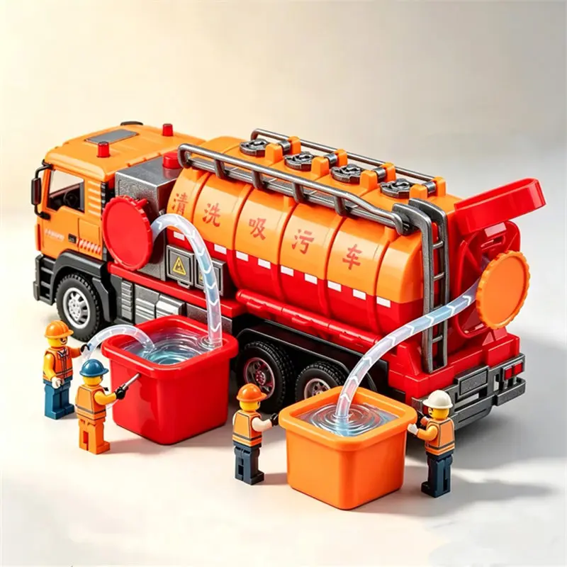 1/50 City Electric Sanitation Garbage Truck Car Metal Wastewater Recycling Suction Truck Road Cleaning Vehicle Model Sound Light