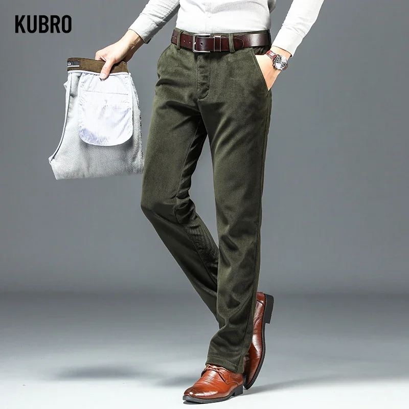 KUBRO – pantalon d'hiver en velours côtelé pour homme, classique, en coton épais, coupe droite, idéal pour le bureau, collection automne hiver, 30-40