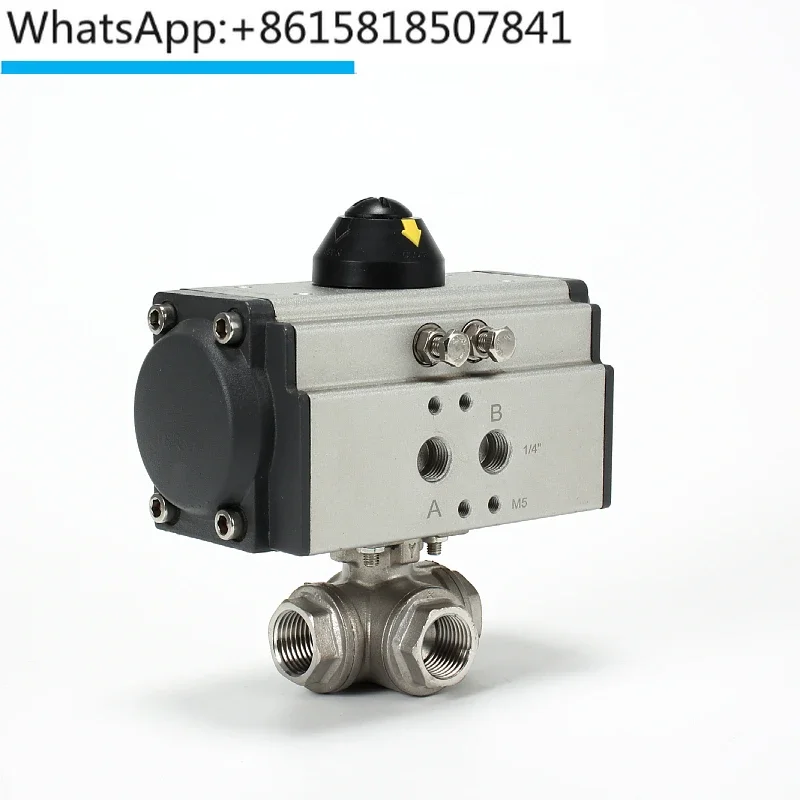 Q614F/Q615F pneumatic cylinder valve threaded three-way ball valve stainless steel DN15 20 25 40 50