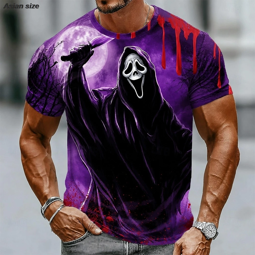 Halloween Ghost Scream Mask 3D Print Men T‑Shirt Crew Neck Short Sleeve Horror Party Tees