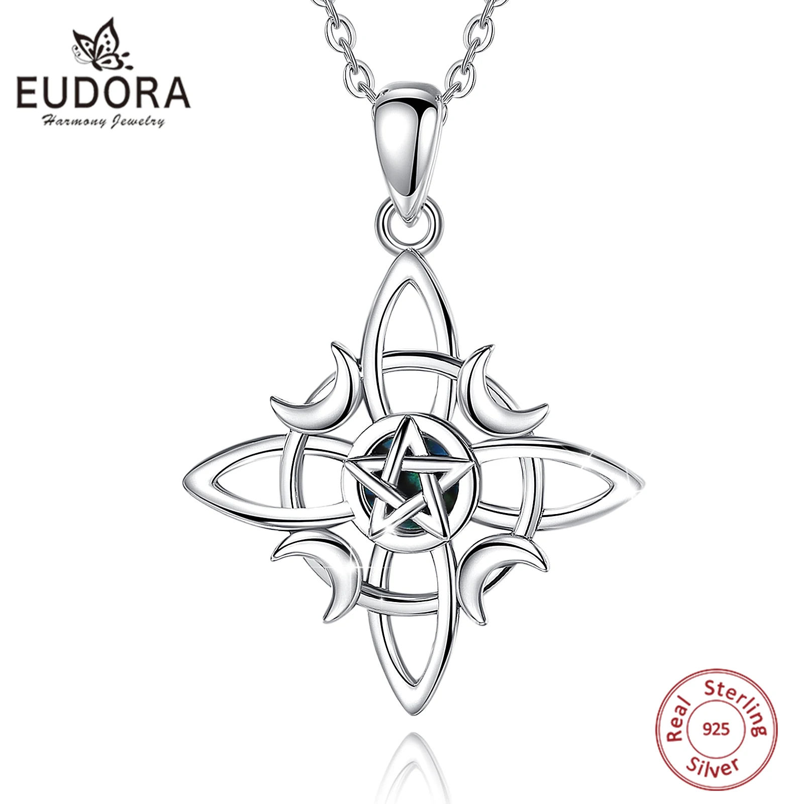 

Eudora 925 Sterling Silver Witchcraft Celtic Knot Geometry Necklace Wicca Amulet Pendant Vintage Witch Jewelry Personality Gift