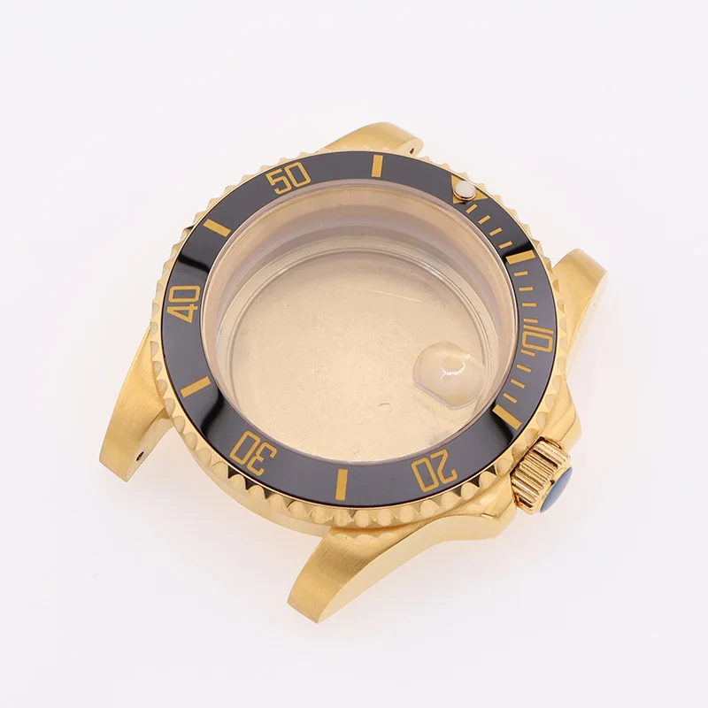 40MM Submariner Gold Watch Movement for NH34 NH35 NH36 Seiko GMT Case Ceramic Bezel Sapphire Electroplate Replacement Parts