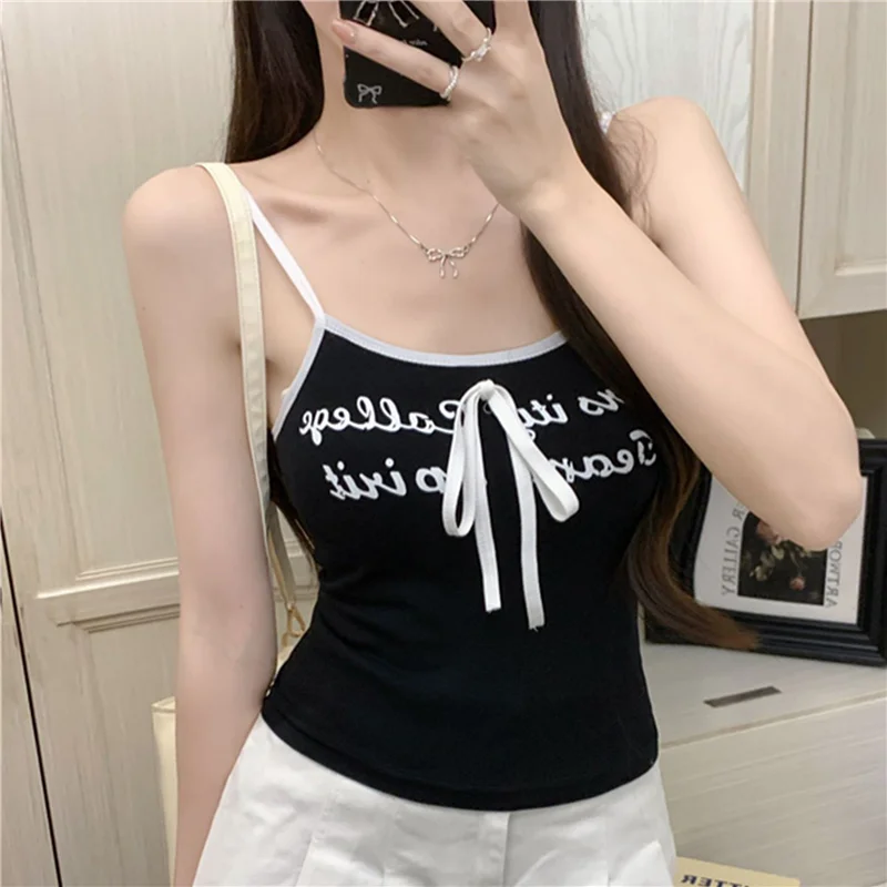 بلوزة قصيرة مطبوعة بحروف "فتاة حلوة وحارة" بألوان متباينة مع وسادة صدر، صدرية بدون أكمام للارتداء في الهواء الطلق، طراز جديد ...