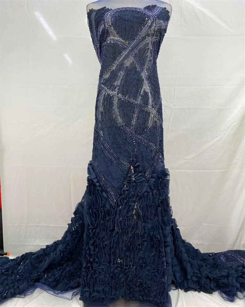 

African Beaded High Quality Nigerian Sequins With Pearl Lace French Tulle Lace Fabric For Party Dress Sewing