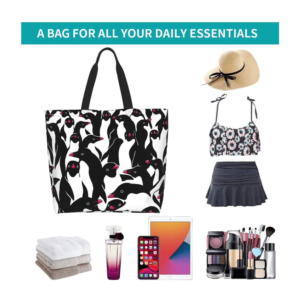 Meanwhile Penguins II Shopping Tote Bag Canvas Large Capacity Shoulder Bags Shopper Grocery Handbag for Women