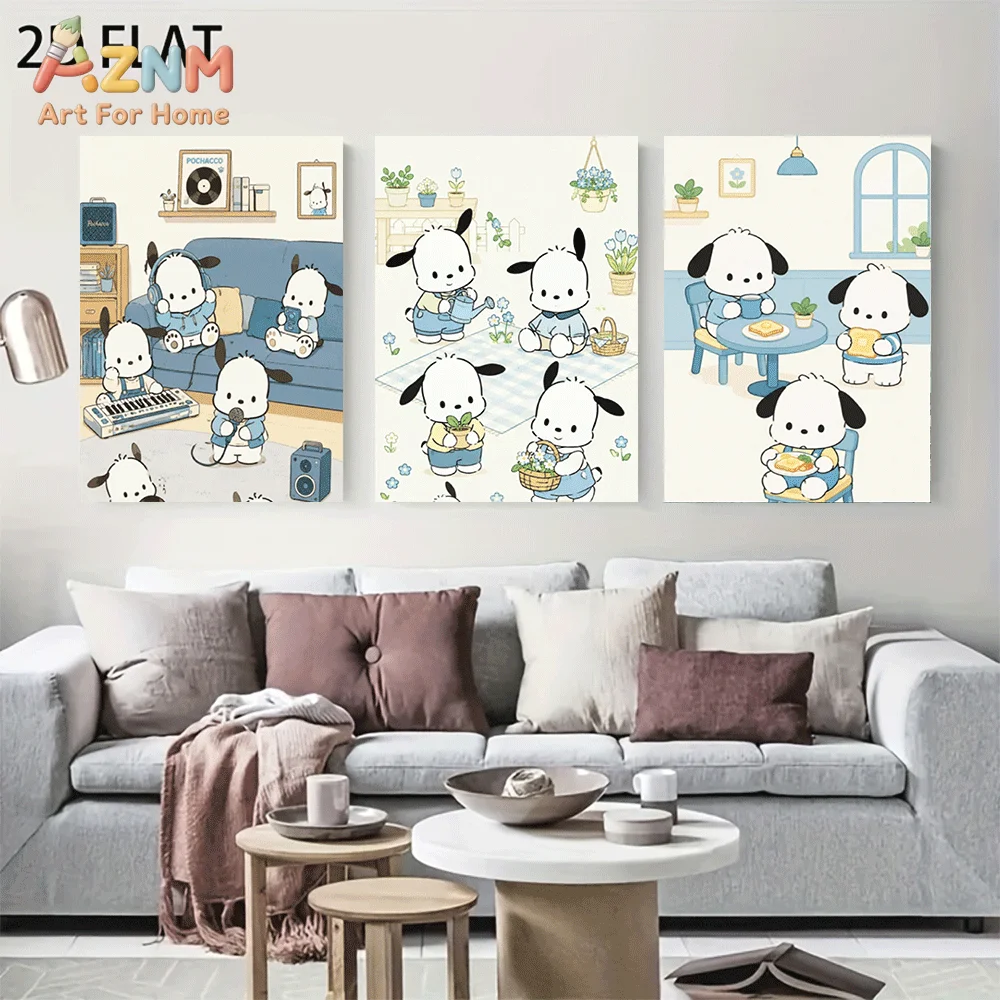 AZNM Pochacco Canvas Wall Art Unframed Cute Cartoon Print Poster Home Leisure Scene Music Gardening Dining Pastel Style Design f