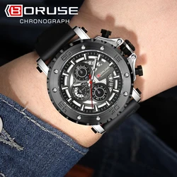 BORUSE Erkekler için Saatler İş Kronograf Silikon Su Geçirmez Kuvars Kol Saati Saat Reloj Hombre