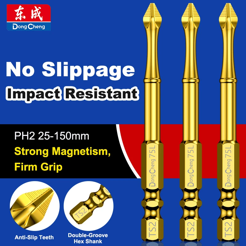 Phillips Screwdriver Bit Impact Driver Bit PH2 Anti Slip Magnetic Titanium Gold TS2 Hex Shank 25 50 65 75 100 150mm Accessory