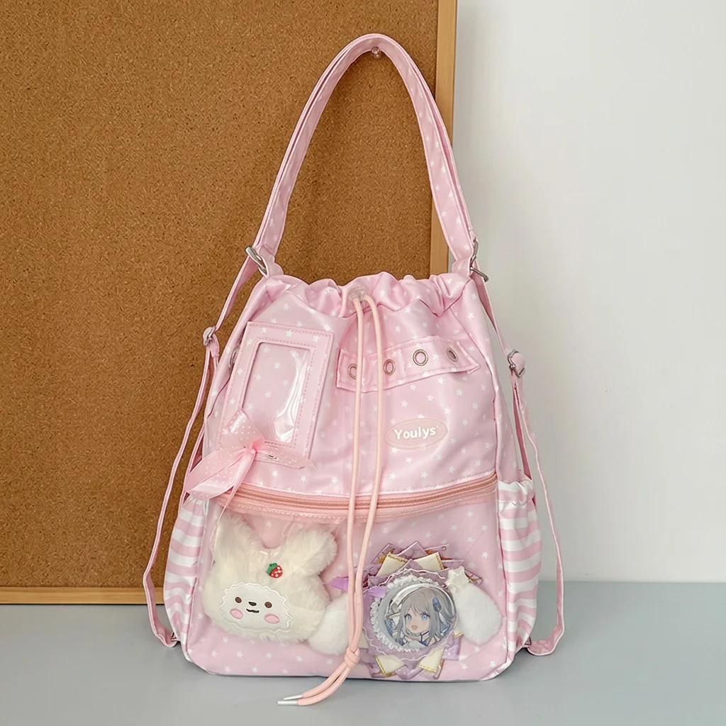 

Polka Dot Backpack Soft Drawstring Shoulder Bag Large Capacity Backpack Cute Nylon Backpack For Commute Outdoor Outings Short