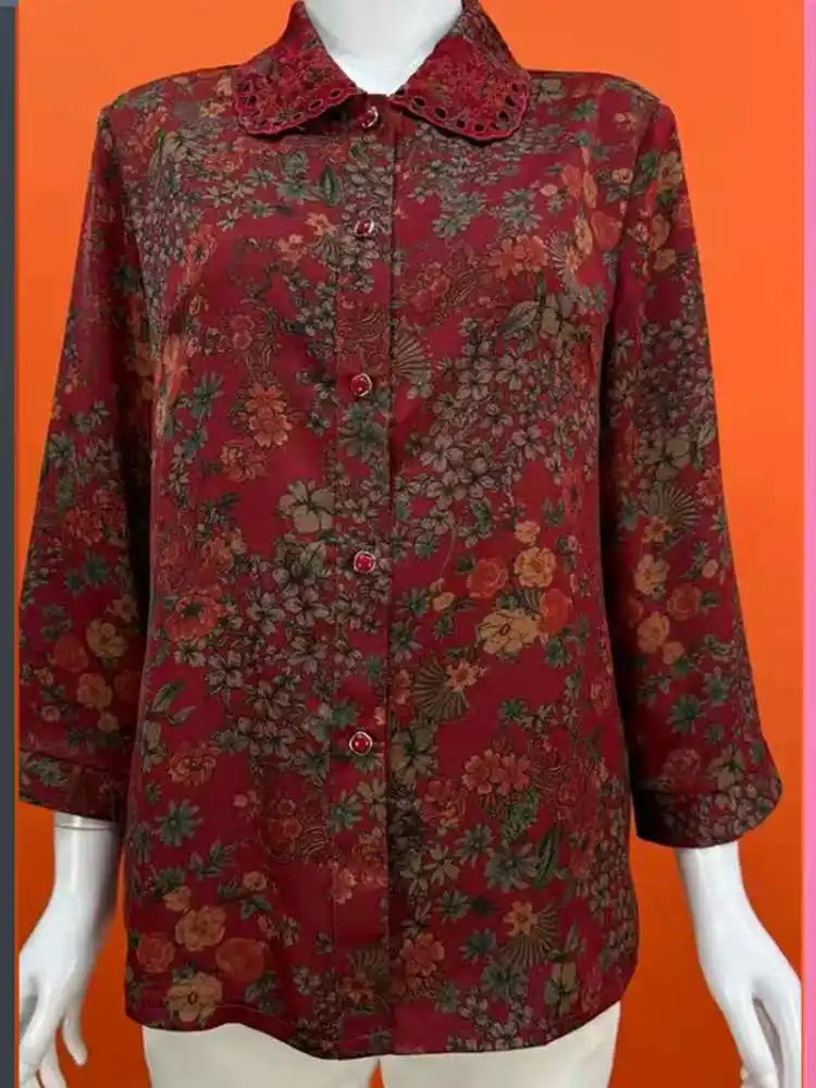 Lightweight Silk Printed Loose Mom irt Faionable Svel Cardigan Ele Open Front Casual Women's Summer Top