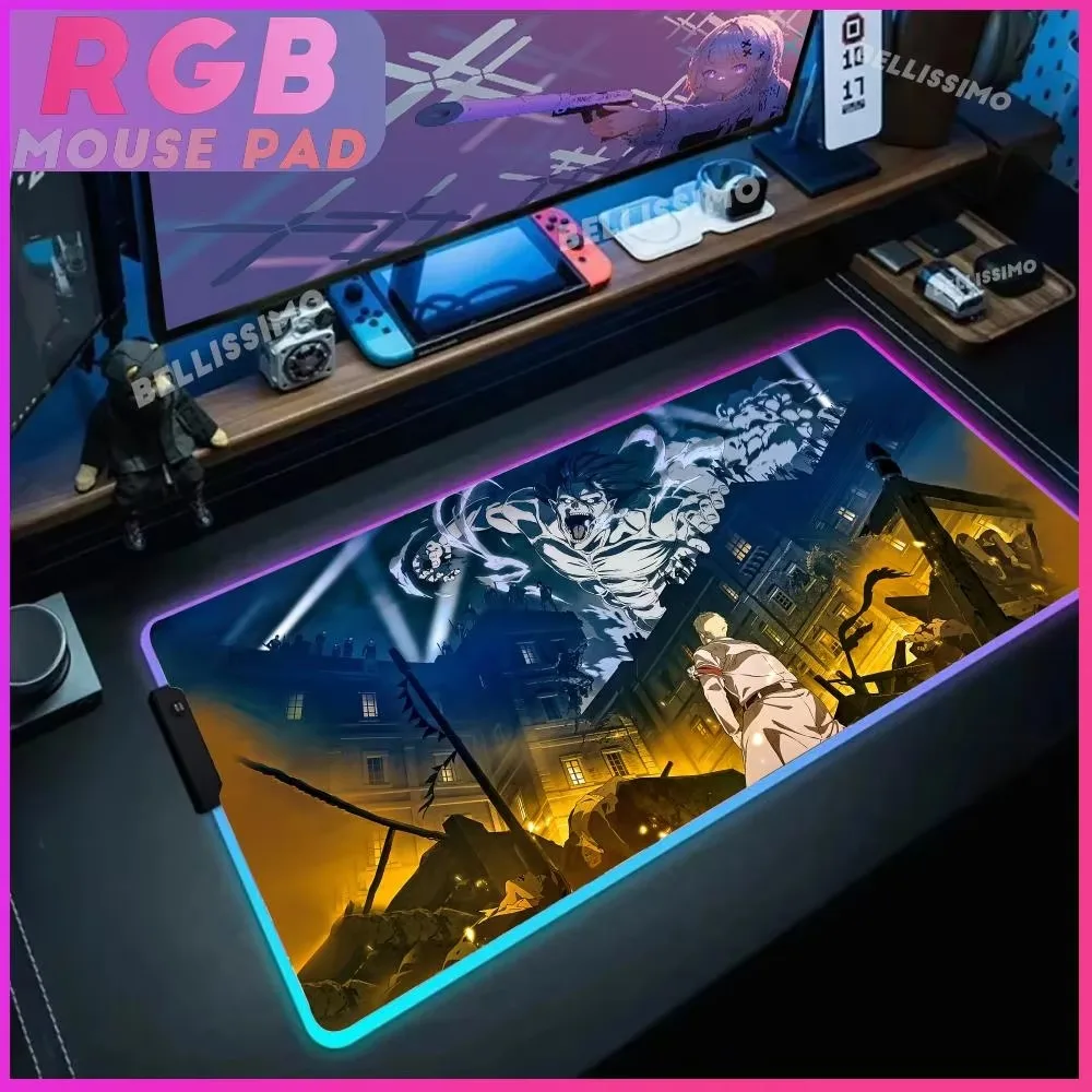 A_attack on T_titan RGB Gaming Mouse Pad Pc Setup Accessories Luminous Desk Mat Backlit Lamp Anime Desk Pad Boyfriend Gift