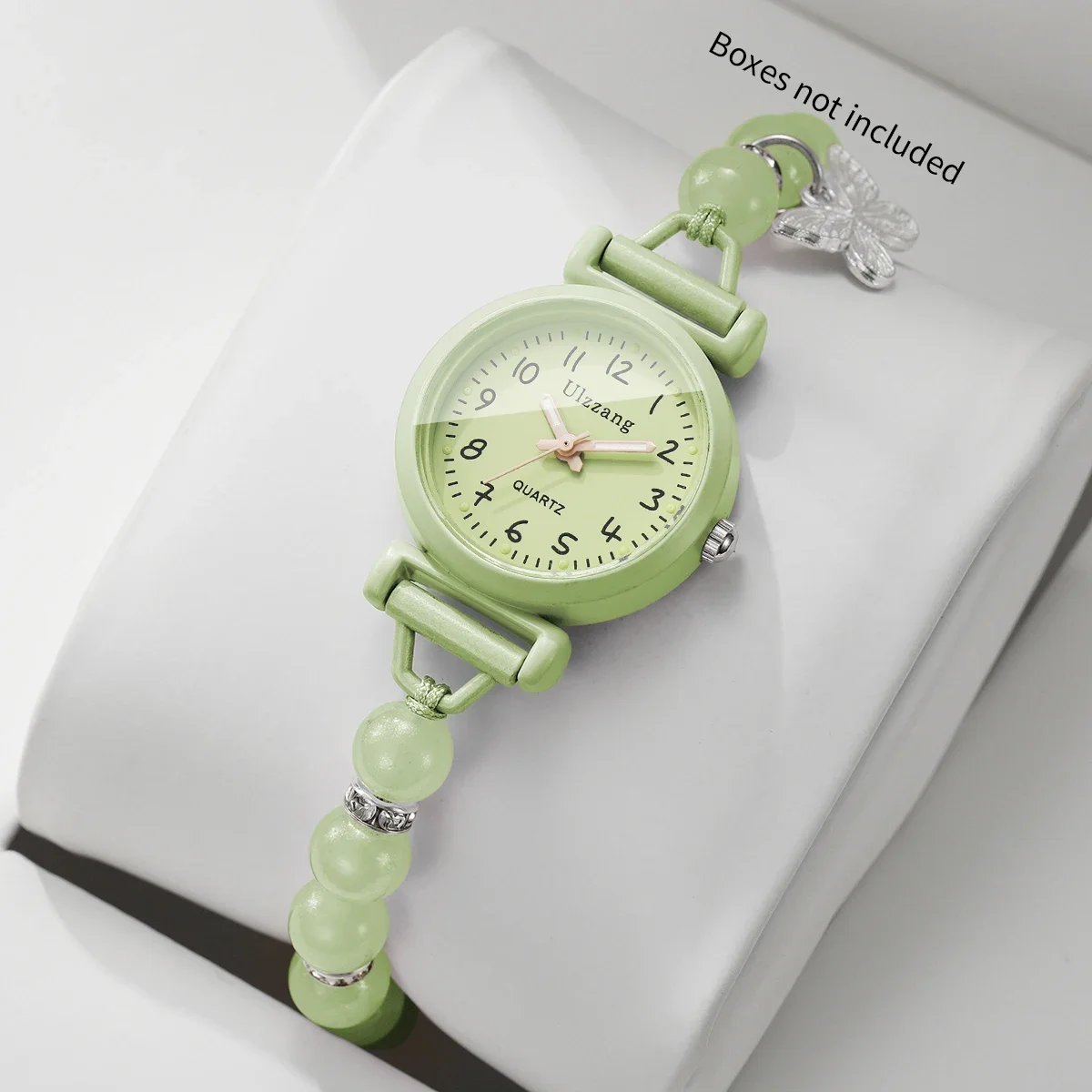 Cute Small Arabic Dial Women Watches Beads Strap Quartz Wristwatch with Butterfly Pendant Girls Students Clock (Without Box)