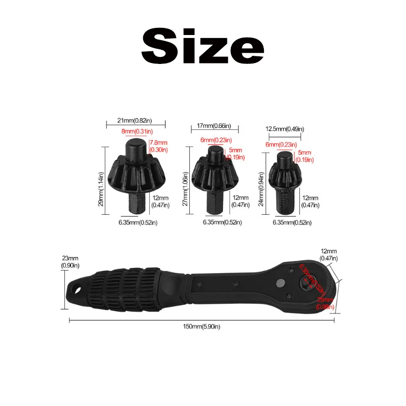 chuck wrench, upgraded second generation, interchangeable head keys, 3-speed fast ratchet, front and rear rotation, anti-skid ha