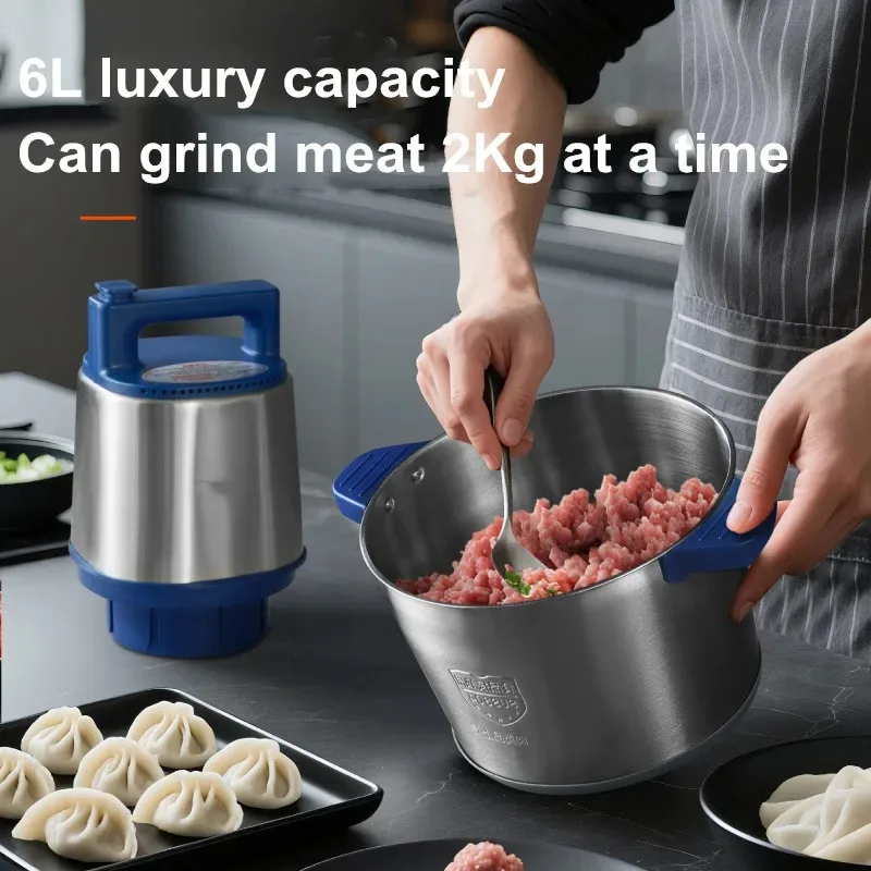 6L Large-Capacity Multi-Functional Electric Meat Grinder, Heavy Duty Commercial & Home Use, Stainless Steel Blades Easy Clean
