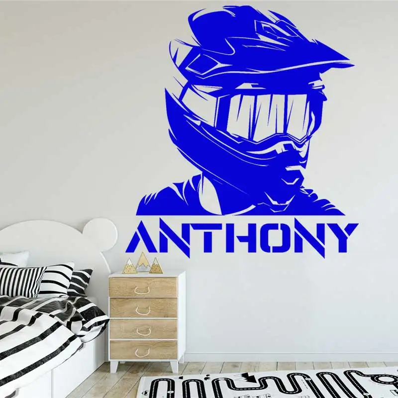 Nome Personalizado Motocicleta Adesivos De Parede, Motocross Racing Bike Jogos, Decalques De Capacete, Home Boys Room, Wall Art Decor, Presente