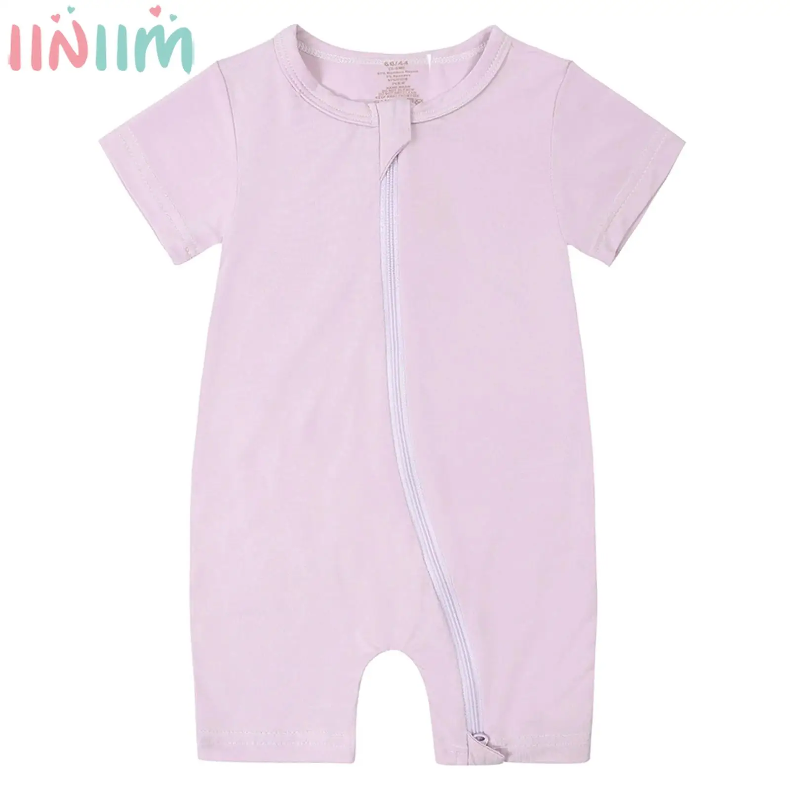 

Baby Summer Casual Romper Short Sleeve Solid Color Bamboo Rayon Zipper Bodysuit for Daily Street Outdoor Sleepwear Homewear