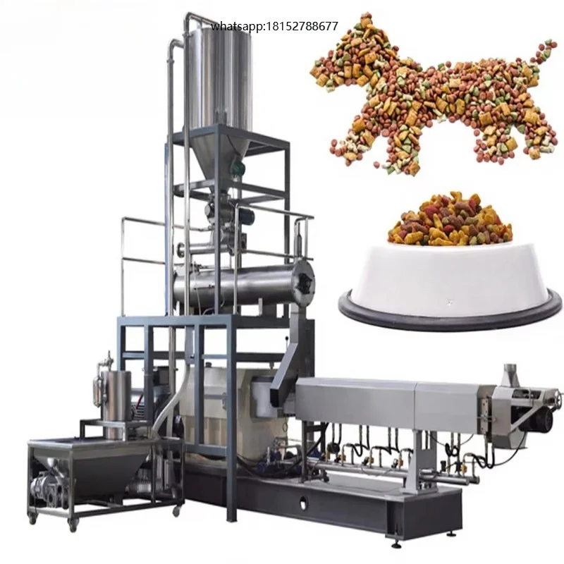 Industrial 100-6000kg/h Automatic Dog Cat Food Extruder Production Line - Stainless Steel  Pet Feed Machine