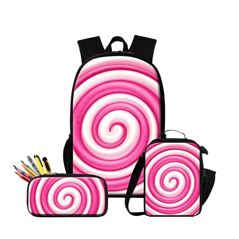 Marshmallow Candy Printed Girls School Bags With Cooler Bag For Pupil 3PCS/Set Women Travel Backpack Primary Bookbag Pencil Case