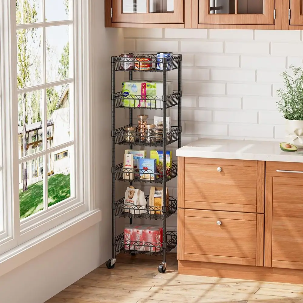 Prateleiras de armazenamento de arame metálico com rodas, 14x14x64,8, para cozinha, armário, lavanderia e organização de garagem, pretas