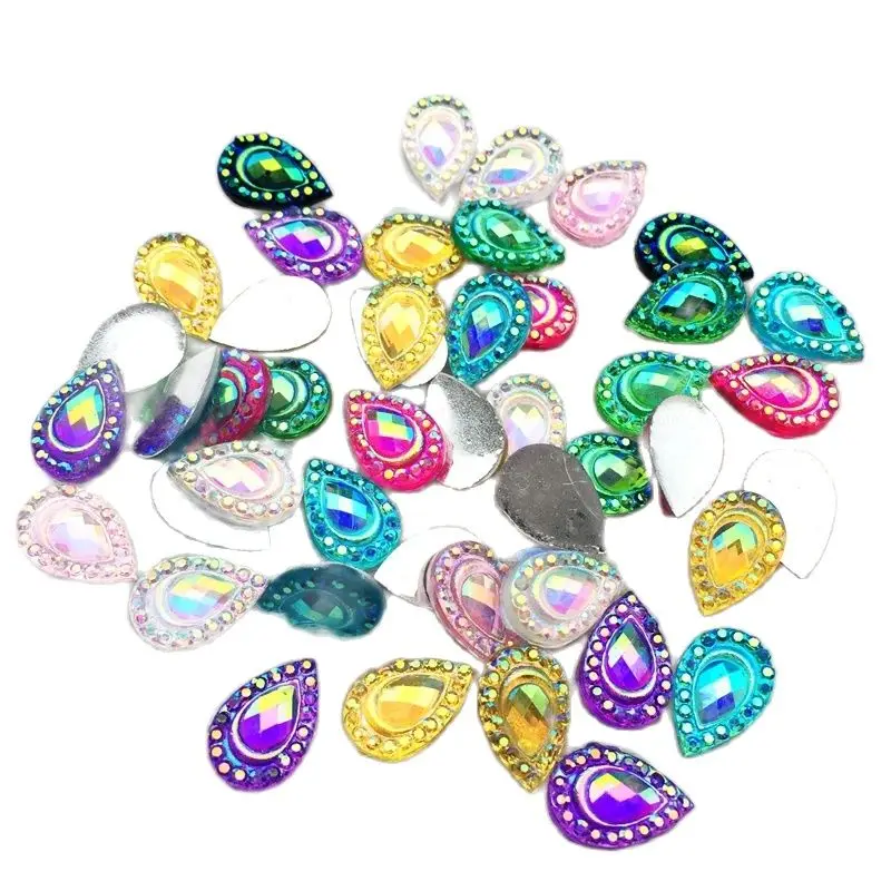 DIY 100pcs 8*12mm Drop AB Flat-back rhinestone Stone Crystal for Wedding decoration Clothing accessories buttons A48